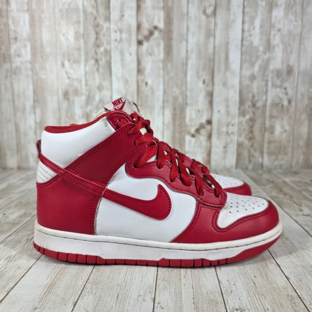 Nike Dunk High Top Sneakers Red White Leather‎ Shoes Fashion Sneakers